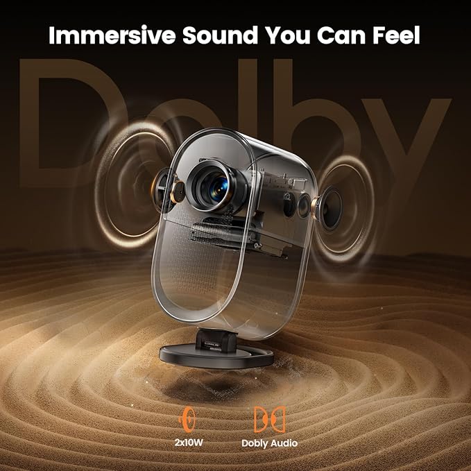 [AI Auto Focus] Projector with WiFi6 and 2-Way Bluetooth, 20W Speakers, 1080P Home Theater Movie Proyector, Fully Sealed Projector w/ HDMI ARC, iWIMIUS for Indoor&Outdoor (Black, Standard)