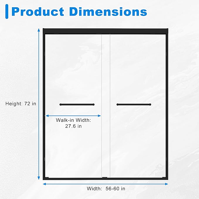 56-60" W x 72" H Shower Door Bathroom Double Sliding Shower Door 1/4"(6mm) Thick Tempered Glass Shower Door with Stainless Steel Handle for Walk-in Shower, Matte Black