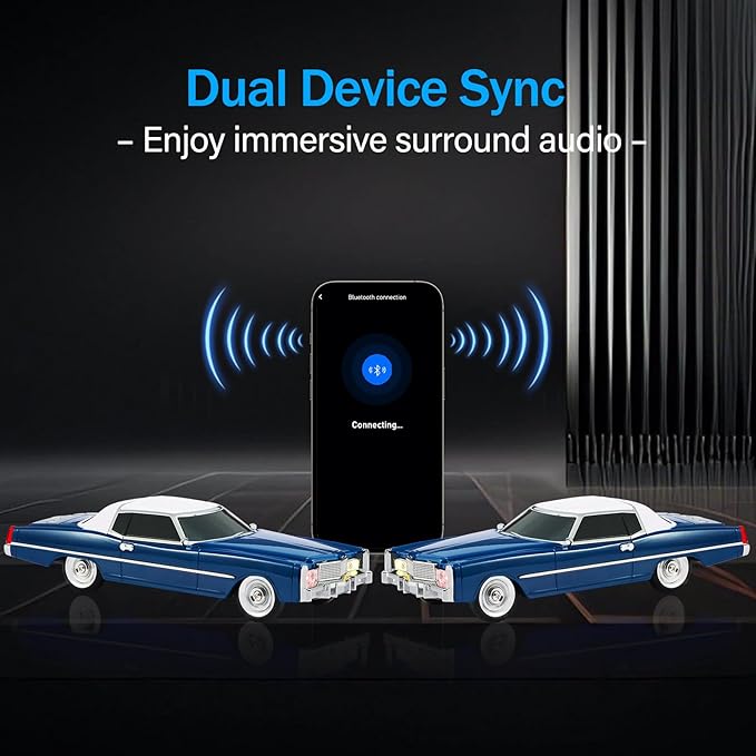 American Retro car Bluetooth Speaker, Mobile Wheel Retro car Model, HD Stereo, TWS Pairing, LED Ambient Light, Type-C Portable Charging, Home, Party, Camping Desktop Decoration (Blue)