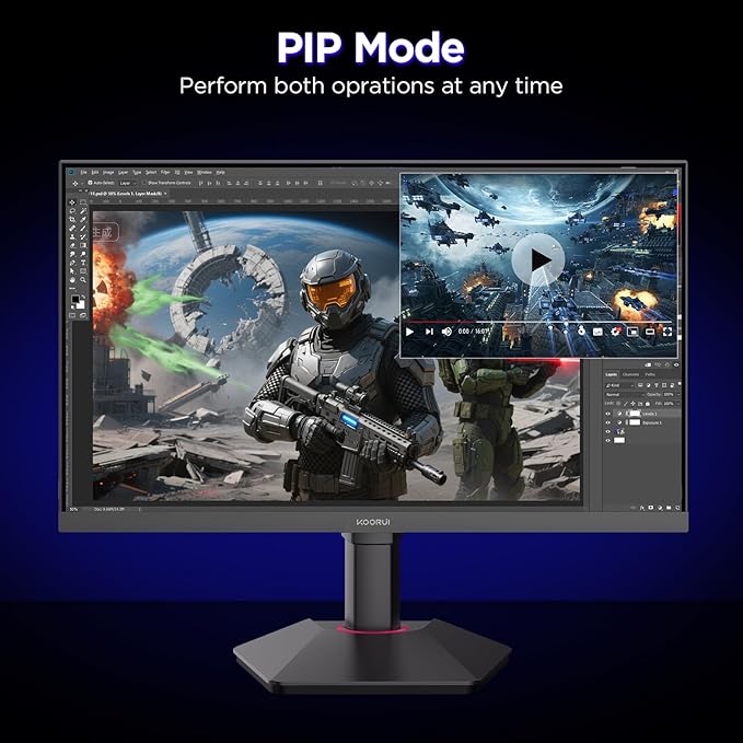 KOORUI 27 Inch Gaming Monitor, 3840 * 2160p Monitor, Dual Mode(UHD 160Hz / FHD 320Hz), IPS Panel, 95% DCI-P3, HDR400, Eye-Care, Height/Pivot/Tilt Adjustability, VESA Mountable，HDMI/DP, G2741L