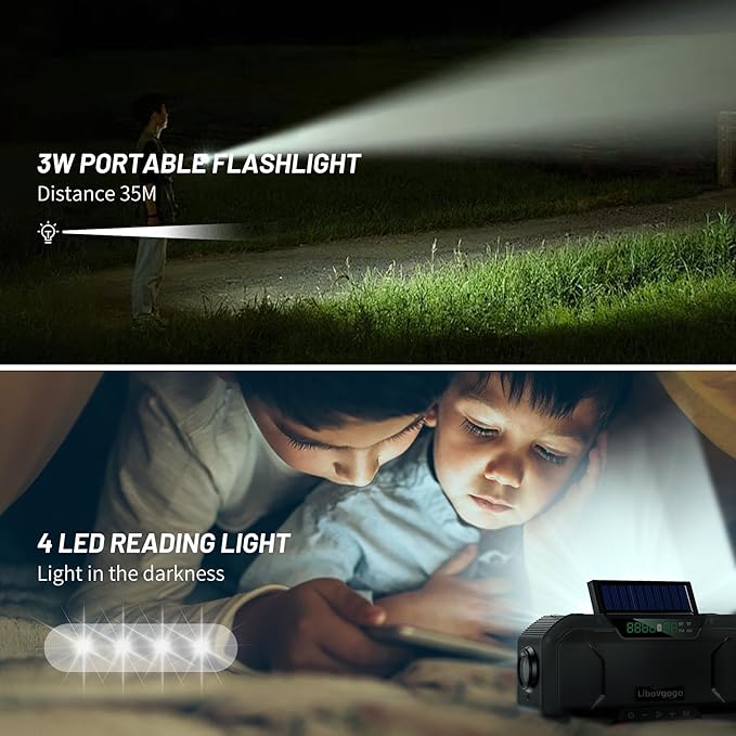 Emergency Radio Waterproof Bluetooth Speaker,Portable Digital AM FM Radio with Flashlight,Reading Lamp,Hand Crank NOAA Weather Radio with Solar Panel,5000mAH Cell Phone Charger,Emergency Survival Kit