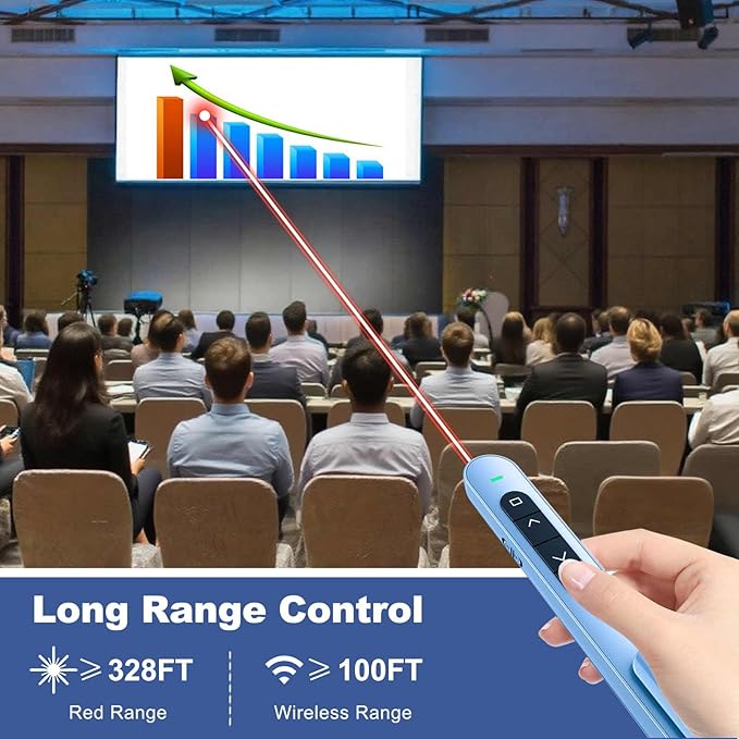 QUI Presentation Clicker for PowerPoint, RF 2.4GHz USB Wireless Presenter Remote with Volume Control, PowerPoint Clicker Slide Advancer for Mac, Windows, Laptop, Keynote