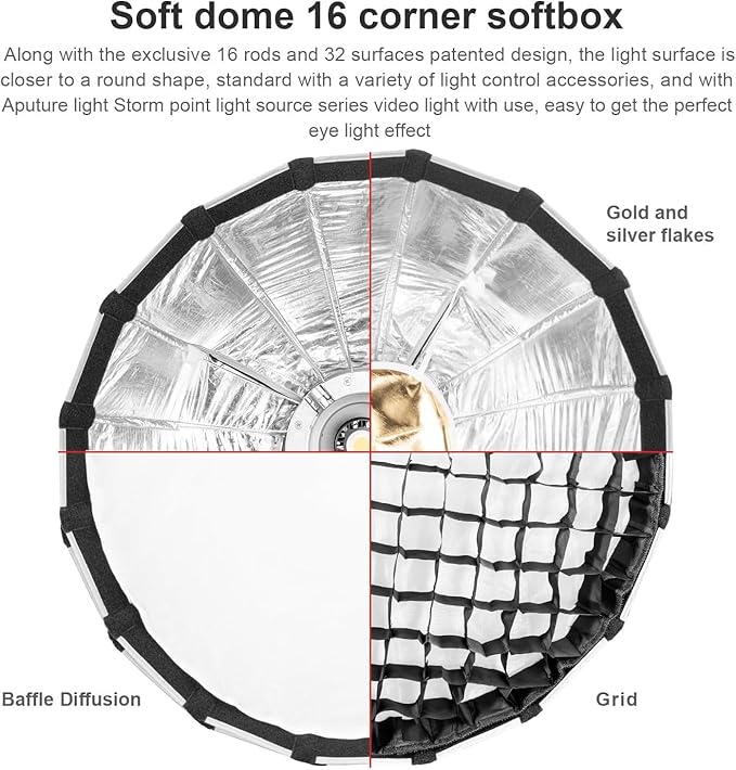 Aputure Light Dome Mini III Softbox,Bowens Mount Octagonal Softbox Quick-Setup Soft Light Modifier for Video Light Aputure Amaran 200/100/300c/150c/60d s/60x s