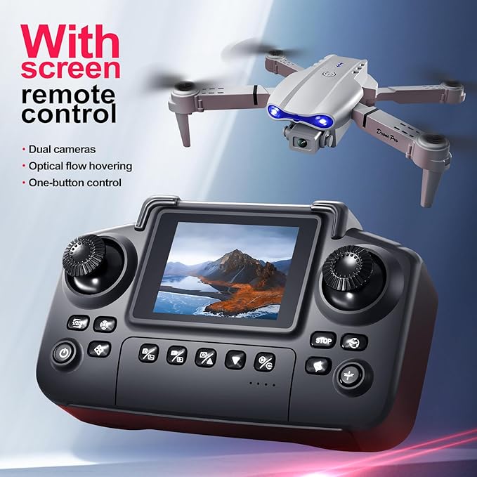 E99 Drone with Screen Controller, Two-batteries, Altitude Hold, One Key Take Off/Landing, Active Obstacle Avoidance. with Black Outdoor Carrying Case. (White - 2 batteries)