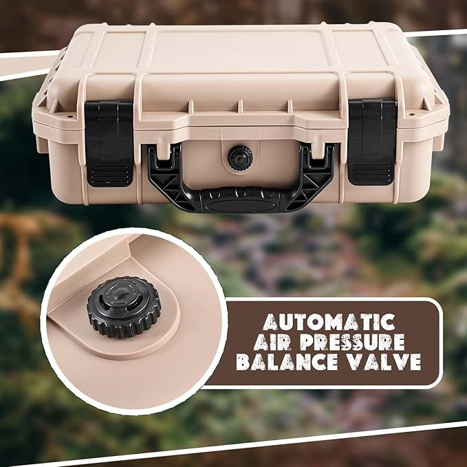 14.3 x 11.4 x 4.5 Inch Waterproof Hard Case with DIY Customizable Foam Insert Portable Protective Case with Knife for Camera Drones Equipments Tools Test Instruments (Tan)