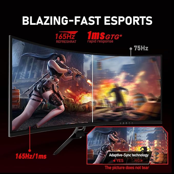 ZZA UltraWide 34 inch Curved Monitor 1500R PC Screen 165hz Refresh Rate WQHD 3440x1440 Computer Gaming Monitor VA PanelAMD FreeSync Premium | HDR10 | 99% sRGB | VESA