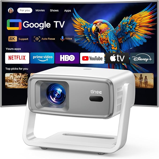 4k Projector with WiFi and Bluetooth, Outdoor Smart Projector 4k Auto Focus & Voice Control, Built-in 10,000+ Apps Native 1080P Proyector for Home Movie