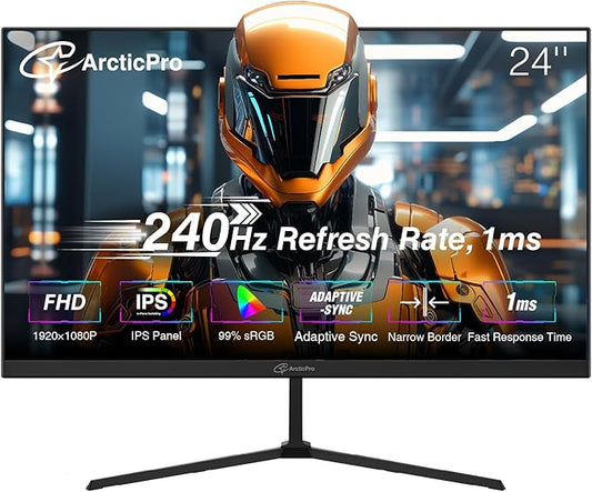 24 inch Gaming Monitor 240Hz, FHD 1080p, IPS Panel, 1ms Response Time, Adaptive sync, PC Computer Monitor, 3-Sided Frameless, Ultra Slim, 99% sRGB, Bluelight Filter, HDMI & DP Ports,Black