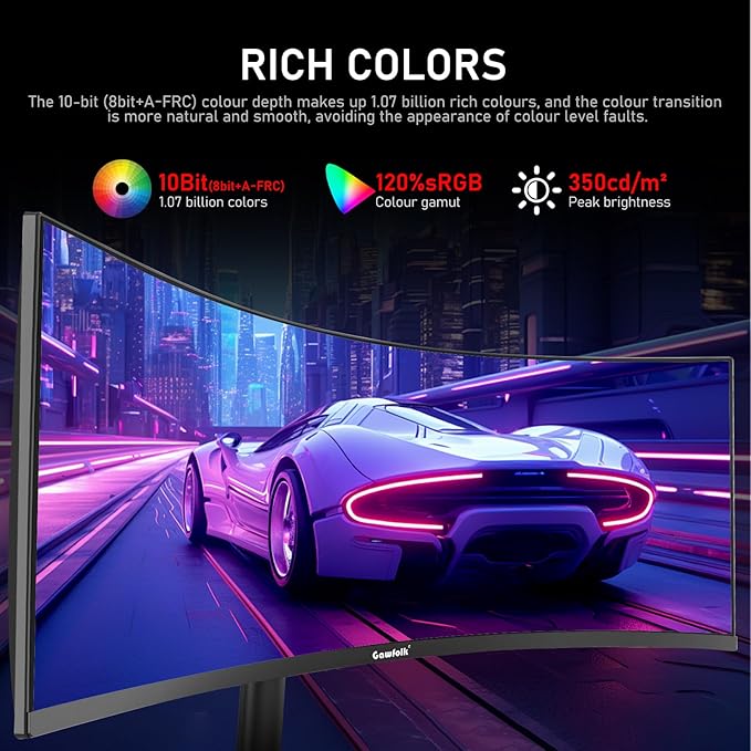 38 Inch Ultrawide Curved 144Hz Gaming Computer Monitor 2500R PC Screen 21:9 UWQHD (3840x1600),1ms,10bit,Freesync,Display Port、HDMI,Liftable Stand,Wall Mount Compatible 100 * 100mm-Black