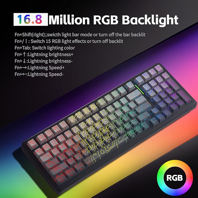 Aula F99 Keyboard Wireless Mechanical Keyboards Computer Bluetooth Gaming Keyboard Creamy Full Size Hot Swappable Custom RGB Backlit with 8000mAh Battery, Tri-Mode BT5.0/2.4GHz/USB-C (Gradient Grey)