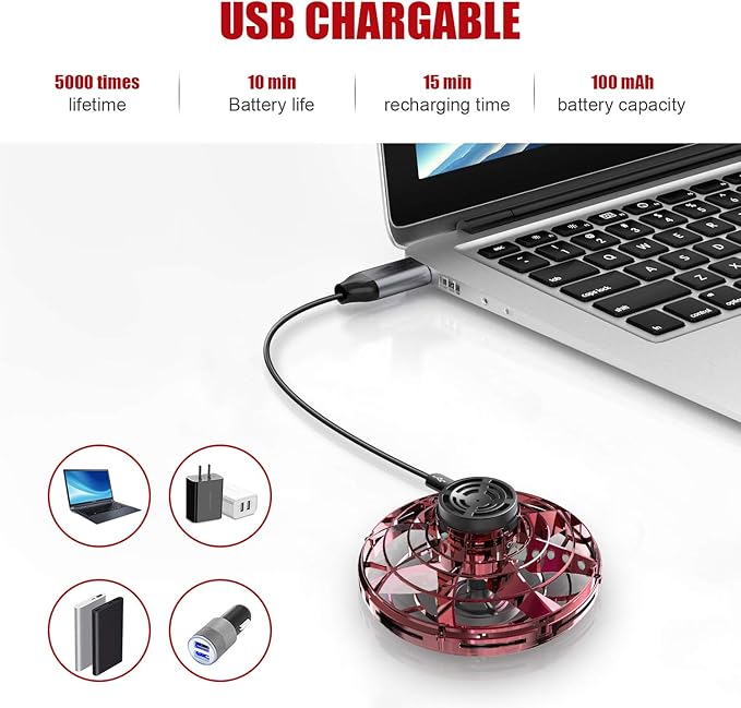 FLYNOVA Mini Drone for Kids Adults,Rechargeable UFO Flying Spinner with Lights,Birthday Party Cool Game,Indoor Outdoor Easy Operated Toys,Thanksgiving for Boys Girls Teens