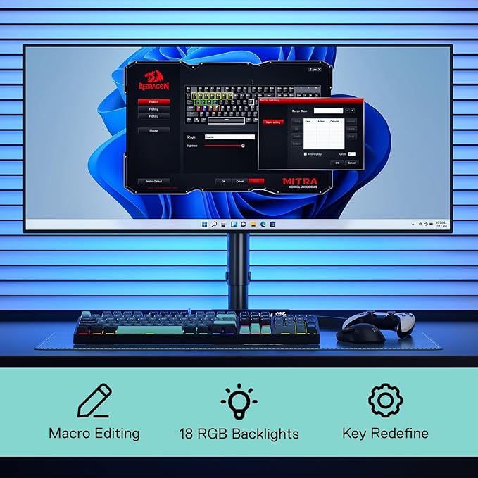 Redragon K582 SE Wired RGB Gaming Keyboard, 104 Keys Mechanical Keyboard w/Mixed Color Round PBT Keycaps, Dynamic 16.8M RGB Backlit & Linear Red Switch, Redefine Software Supported