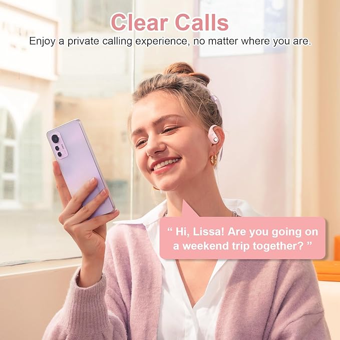 Open Ear Earbuds, Bluetooth 5.3 Wireless Air Conduction Headphones with Mic, LED Display Charging Case&Fast Charging, Ultra-Light Weight, 80H Playtime Earbuds for Work, Sports (Pink)