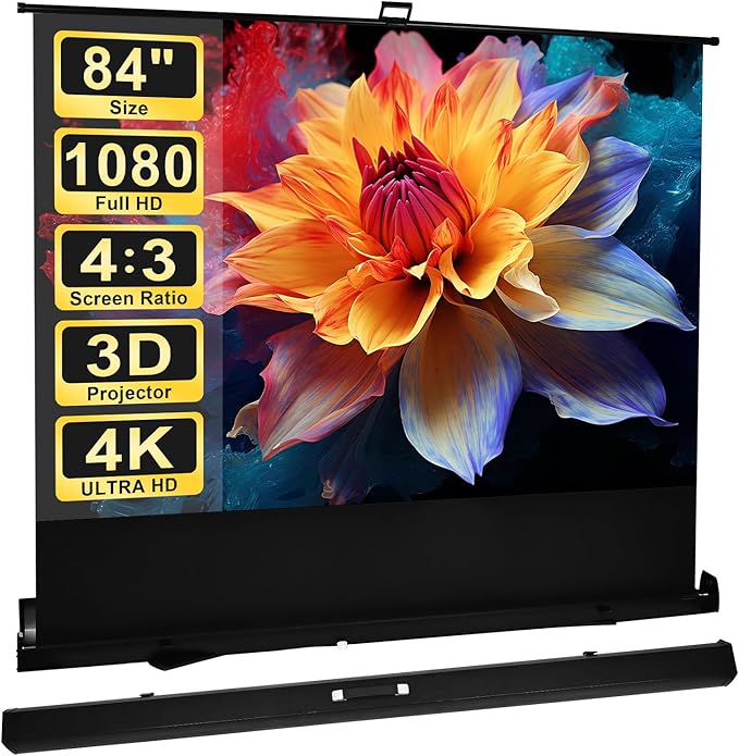 84 inch Portable Projector Screens Indoor Outdoor Projector Screen 4:3 4K HD Outdoor Movie Screen, Lightweight and Retractable for Home Cinema Backyard Movie Night, Meeting Presentation