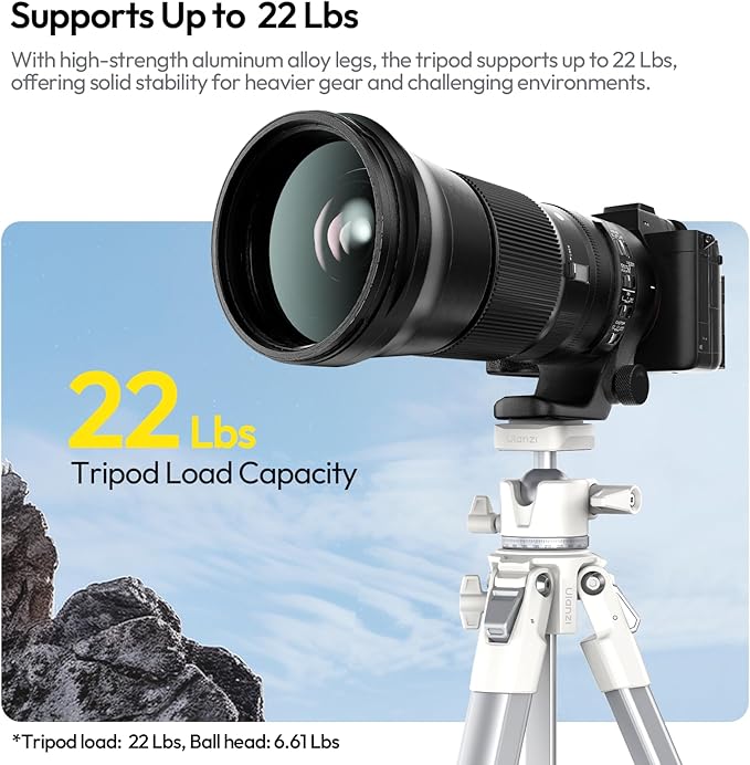 ULANZI Ombra Ⅱ Camera Travel Tripod White, 61.5" Aluminum Tripod Foldable with UKA Quick Release Plate for Phone Sony Canon, Video Shooting Vlogging Portable Stand w Phone Clamp Holder Carry Bag