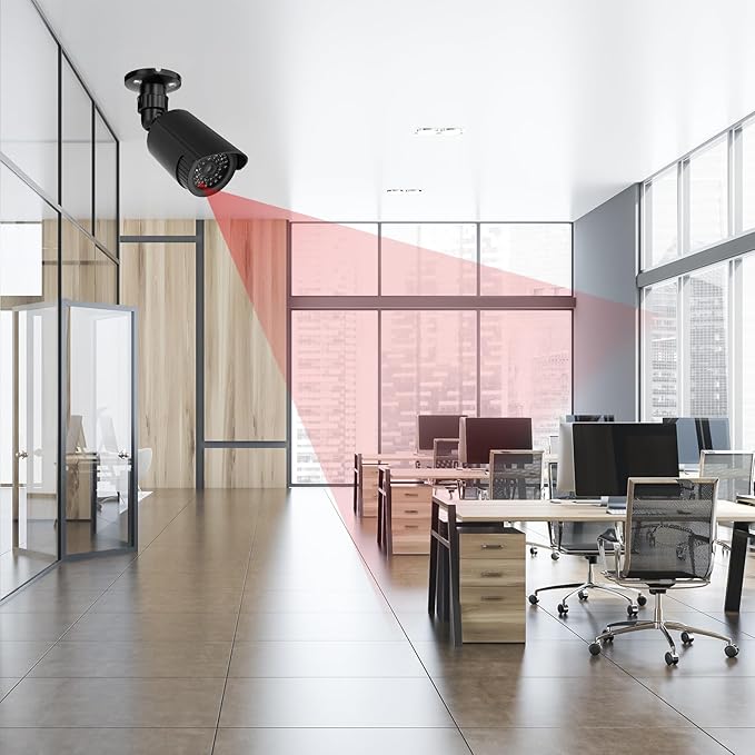 WALI Bullet Dummy Fake Surveillance Security CCTV Dome Camera Indoor Outdoor with One LED Light, Security Alert Sticker Decals (TC-B2), 2 Packs, Black