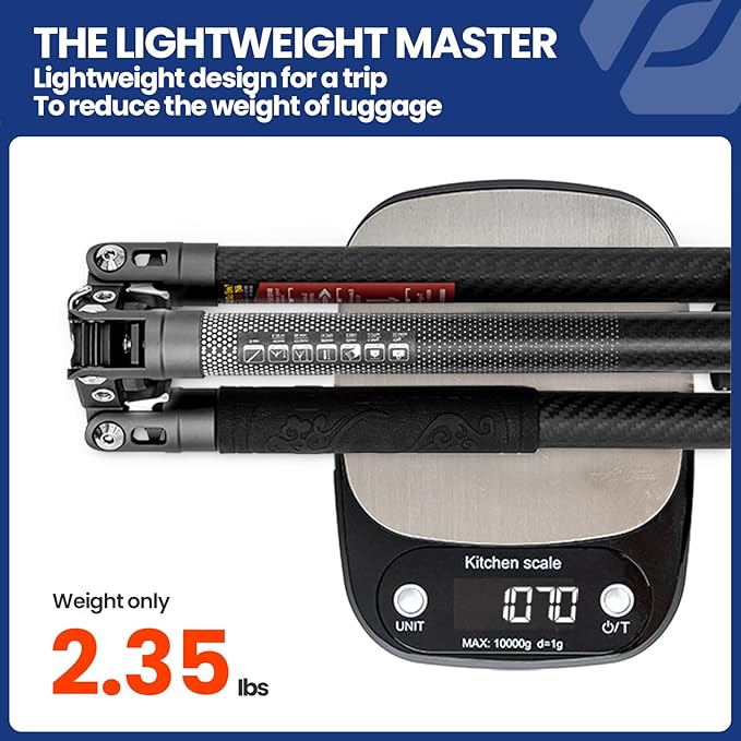 Fotopro Carbon Fiber Tripod 2.3lbs Ultralight 62 Inch Portable Travel Video Tripod for Camera DSLR Load up to 22lbs X-Aircross 3 Video Grey