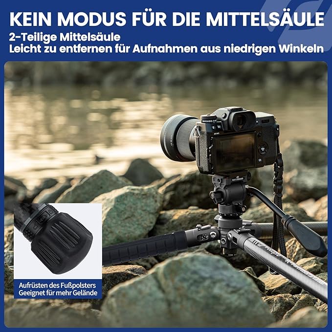 Fotopro Carbon Fiber Travel Tripod 2.2lbs Ultralight 64 Inch Portable Compact Travel Video Tripod for Camera DSLR Load up to 22lb X-Aircross 3 Lite Video Grey