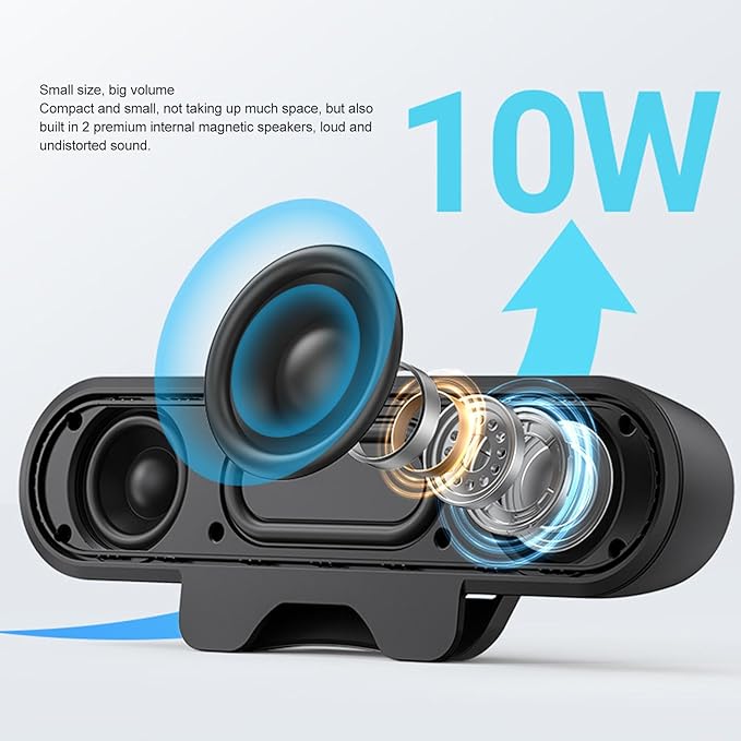 ASHATA USB Speaker Bar, Stereo USB Powered Speaker Computer Speakers with Loud Sound,Volume Control for Desktop Pc, Easily Clamps to Monitor, Convenient Controls