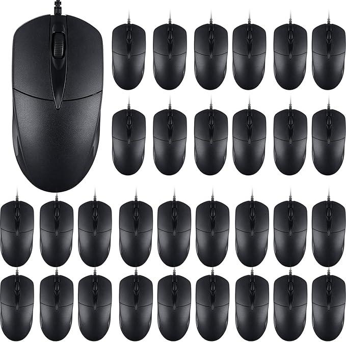 60 PCS Black Wired USB Computer Mouse Bulk - 1000 DPI 3 Button Corded With Home Office Noiseless Simple for Laptop Desktop PC (YX-Mouse60)