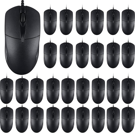 200 Black Wired Computer Mouse Bulk USB 1000 DPI 3 Button Corded Mouse with Home Office Noiseless Simple USB Mice for Computer Laptop Desktop PC (200)