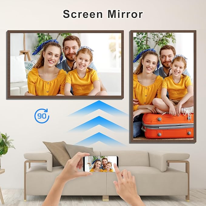Extra-Large Digital Picture Frame 32"-Wood-Frame - Dual-WiFi 1920x1080 FHD IPS Load Photo Video from Phone via APP Email, Wall Mounted for Home Decoration Wood Grain Design, Gifts for Mom Dad Family