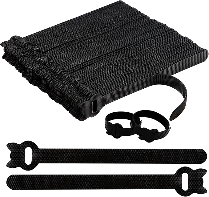 100PCS Reusable Cable Ties, 8 Inches Adjustable Cord Straps, Wire Organizer, Cord Wrap Hook Loop Cable Management, Multi Purpose Cable Management Ties for Home, Office & Data Centers Black