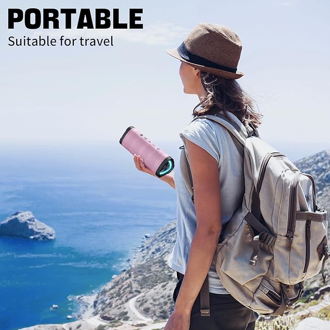 Vanzon Bluetooth Speakers V40 Portable Wireless Speaker V5.0 with 24W Loud Stereo Sound, TWS, 24H Playtime & IPX7 Waterproof, Suitable for Travel, Home&Outdoors-Pink