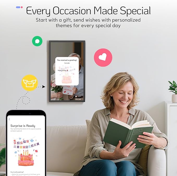 NexFoto 21.5 Inch Touchscreen Large Digital Picture Frame 64GB, FHD WiFi Digital Photo Frame, Add Photos from Google Photos, Share Videos via App/USB/Micro SD, for Birthday/Housewarming, Black