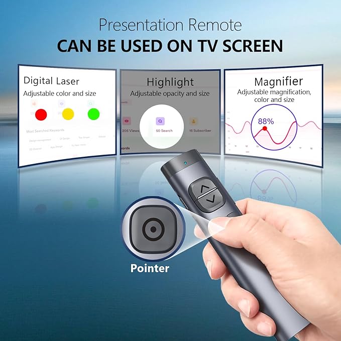 Norwii N97s TV Screen Presentation Clicker for powerpoint presentations, powerpoint clicker, Presentation Remote, Bluetooth Wireless Presenter, Digital Pointer for TV Screen Under Win/mac
