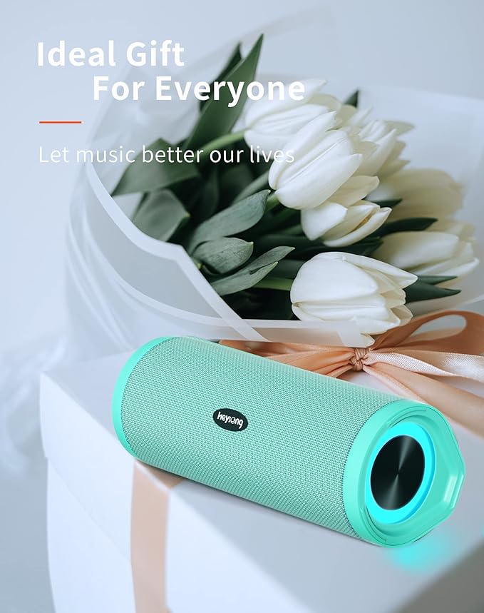 HEYSONG Portable Bluetooth Speaker, Waterproof Wireless Shower Speakers with Good Bass, IPX7 Floating, 5000mAh, TF Card, Loud Sound for Beach, Pool, Kayak Accessories, Gifts for Women, Girl-Mint Green