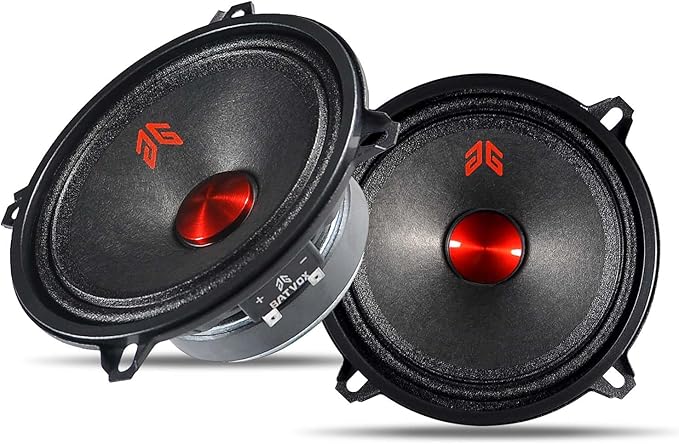 MX52P1 Midrange Loudspeaker 5" Red Dust Cap, 160W Max, 4 Ohms, Premium Quality Audio Door Speakers for Car or Truck Stereo Sound System, Black (2 Speaker)