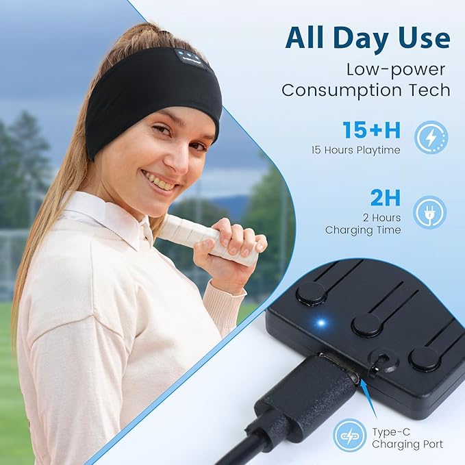 Sleep Headphones Wireless Bluetooth 5.4 Headband, Sports Earphones Sleep Earbuds with HD Stereo Speaker Microphone for Workout Jogging Yoga Insomnia Air Travel Meditation Unique Gifts Black