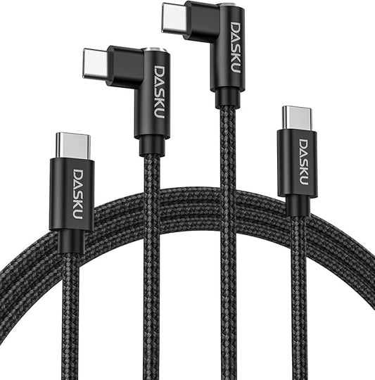 USB C to USB C Cable 2 Pack 90 Degree 60W, Right Angle Type C Fast Charging Cord, 10FT Braided Long Charger Cable for iPhone17/16/15, iPad, Samsung Galaxy, Google Pixel,