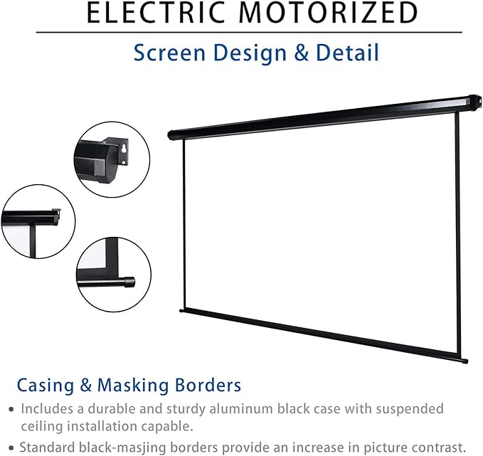 Kayle 110" Motorized Projector Screen Electric Diagonal Automatic Projection HD Movies Screen for Home Theater Presentation Education Outdoor Indoor W/Remote Control and Wall/Ceiling Mount (Black)