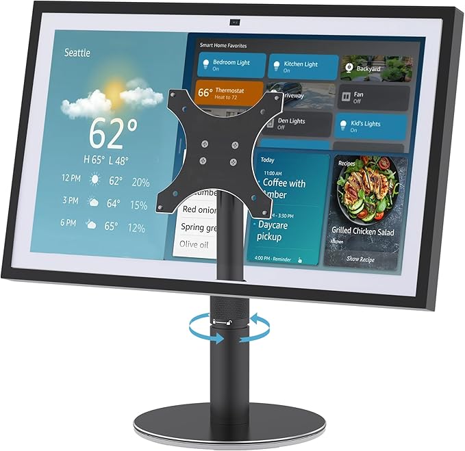 Almoz Desk Stand for Echo Show 21, Echo Show 15 (All Generations), Raises Up to 9.5" from Desk, Tilt and Swivel Mount for Alexa Echo Show 21, No Tools Required, Stable Centered Rod Design (UP-Blcak)