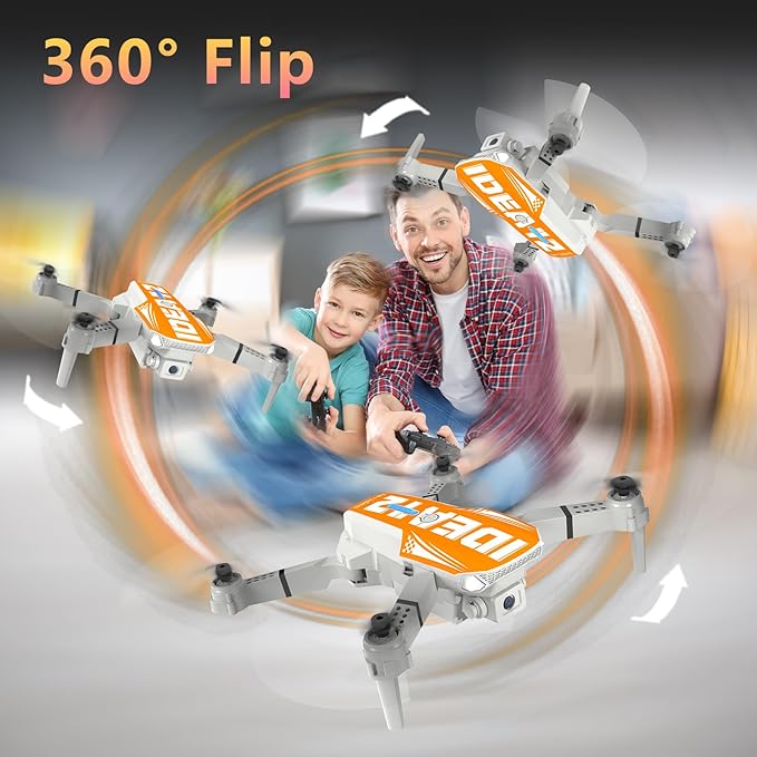 LE-IDEA Mini Drone with Camera 1080P, IDEA12 FPV Foldable Drone for Adults, 270° Obstacle Avoidance, One-Key Take Off/Landing, Headless Mode, 3 Speed Adjustment, RC Quadcopter for Beginners (Orange)