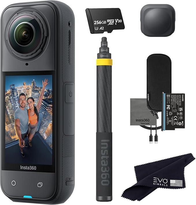 Insta360 X5 Extended Selfie Stick Drone View Bundle ((3m/9.8ft))-8K Waterproof 360 Action Camera with 1/1.28" 48MP Sensors, 8K 360 HDR Video|Bundle Includes 3m Selfie Stick, Lens Cap (256GB)