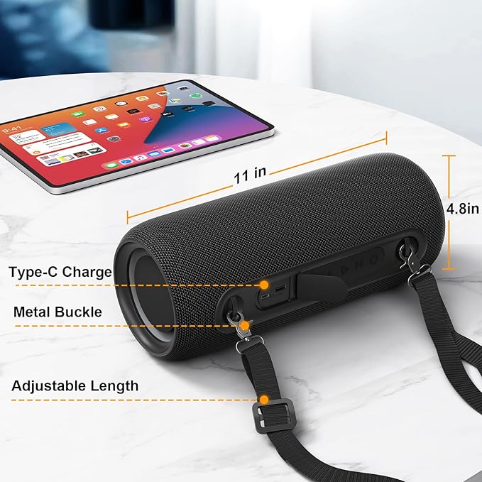 Passau Portable Bluetooth Speakers Loud 40W Peak Stereo Sound, Passive Radiators-Deep Bass, All Day Playtime, Adjustable Strap, BT5.3, IPX5 Wireless Speaker RGB Lights for Indoor Outdoor