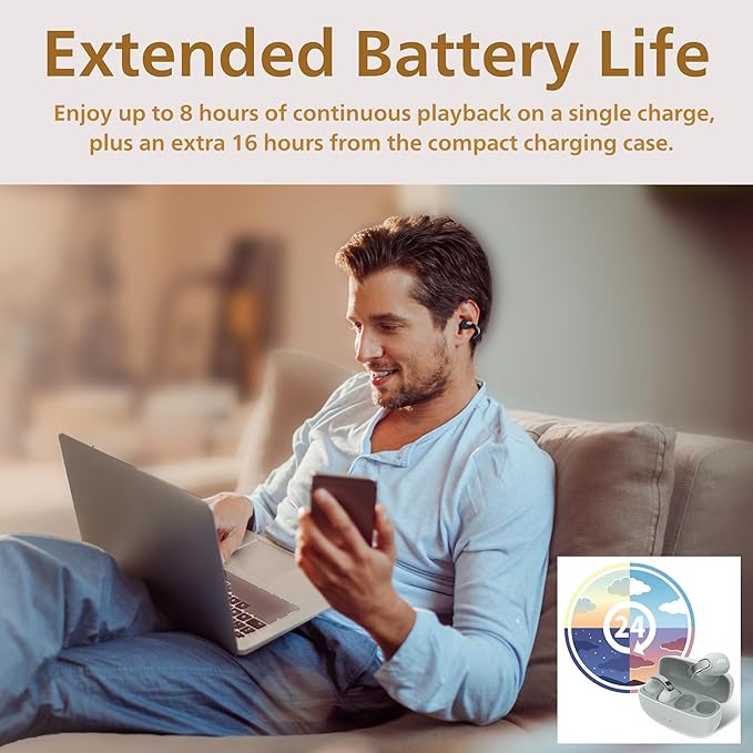 JVC Nearphones Open Ear True Wireless Headphones - Open Ear Earbuds - Bluetooth 5.3-24H Playback - IPX4 Water Resistant - Built-in Mic - Awareness & Comfort - Ear Clip Earbuds - HANP1T