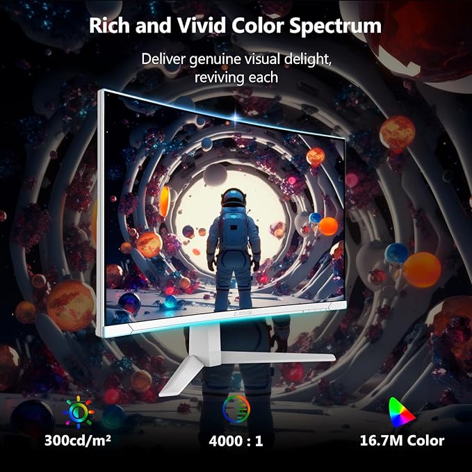 Z-Edge 27 inch Curved Gaming Monitor, FHD 1080P 300Hz Curved Monitor 1500R Computer Monitor, MPRT 1ms Monitor, 16.7M Colors, UG27S 2X DP 1.4 Ports and 2X HDMI 2.0 Ports (White