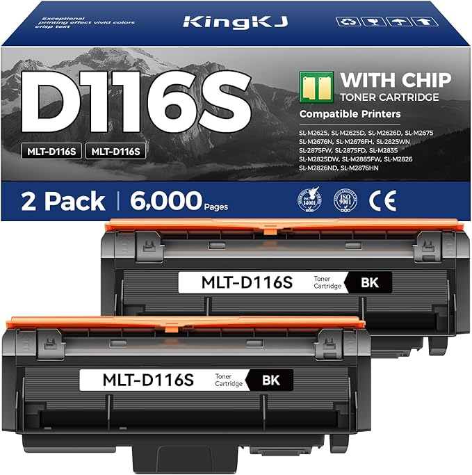 MLT-D116L Toner Cartridge Black 2-Pack High-Yield Replacement for Samsung MLT-D116L D116L MLT-D116S Compatible with Samsung Xpress SL-2625D SL-M2675FN SL-M2825DW SL-2875FW SL-M2835 SL-M2885FW Printer