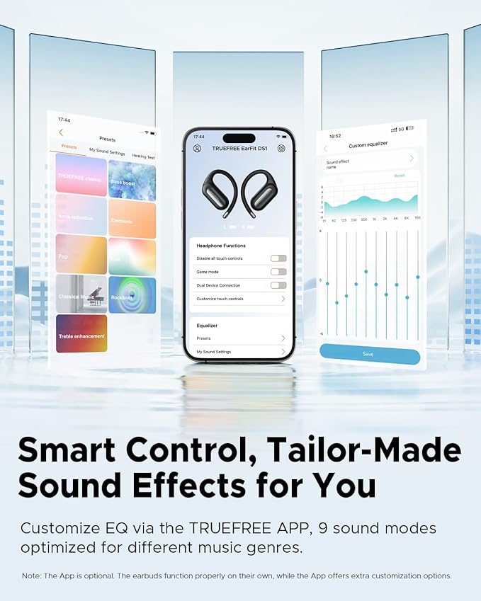 truefree DS1 Open-Ear Headphones, Bluetooth 6.0 Wireless Earbuds with Ear Hooks, Spatial Sound, 4 Mics Clear Calls, 40H Playtime, Fast Charging, Multipoint Connection, IPX5-Rated for Sports, Snug Fit