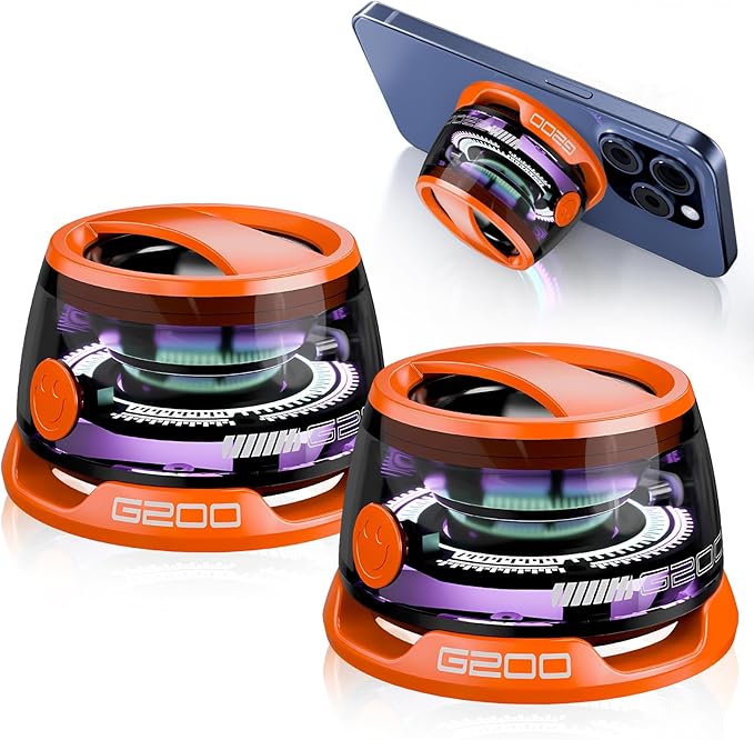 Magnetic Bluetooth Speaker – Mini Portable Speaker with RGB Lights, Phone Holder, Strong Magnet for Metal Surfaces – Small Wireless Speaker for Teens, Travel, Outdoor, Gifts(2 Pack, Orange)