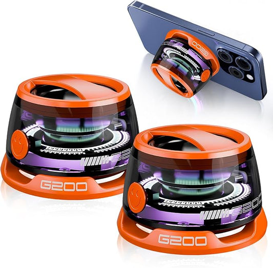 Magnetic Bluetooth Speaker – Mini Portable Speaker with RGB Lights, Phone Holder, Strong Magnet for Metal Surfaces – Small Wireless Speaker for Teens, Travel, Outdoor, Gifts(2 Pack, Orange)