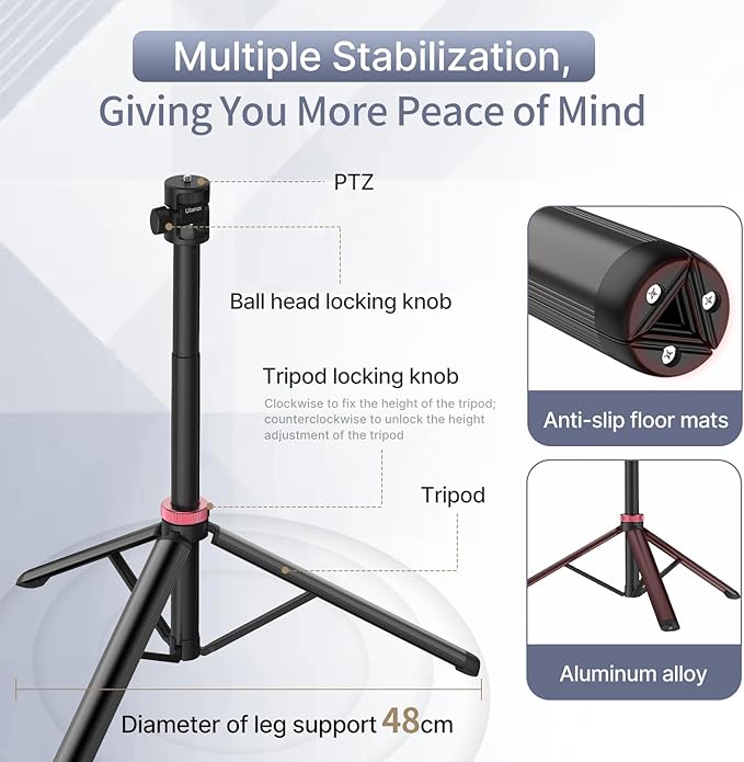 ULANZI MT-79 Extendable Tripod Aluminum, 81" Portable Adjustable Light Stand with 1/4" Screw, 360° Ball Head Camera Phone Tripod for Camera Video Light Smartphone, Lightweight for Travel