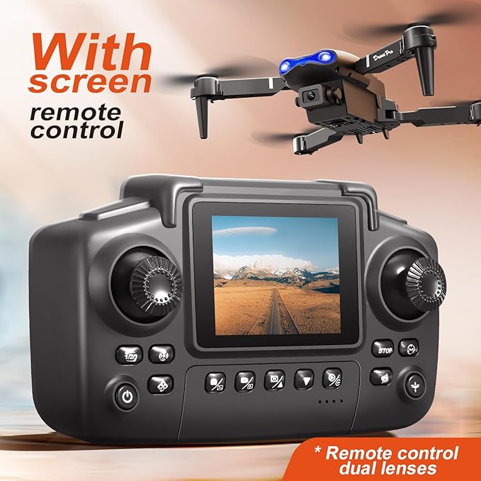 E99 Drone with Screen Controller, Two-batteries, Altitude Hold, One Key Take Off/Landing, Active Obstacle Avoidance. with Black Outdoor Carrying Case. (Black - 2 batteries)