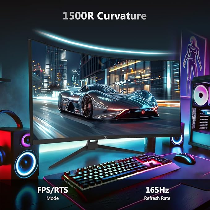 Z-Edge 34" Curved Gaming Monitor, WQHD 1440P 165Hz 144Hz PC Monitor, MPRT 1ms, 21:9 Aspect Ratio, 1500R, 16.7M Colors, 3000:1 Contrast, UG34 Frameless Bezel, 2X DP 1.4 Ports and 2X HDMI 2.0 Port