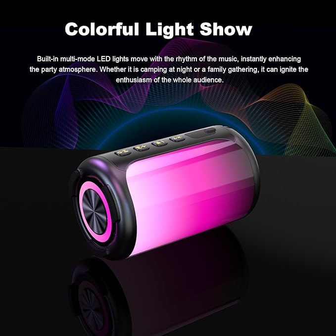 Portable Bluetooth Speaker, Bluetooth Speaker 5.4, Stocking Stuffers, Powerful Crystal Clear Sound, IPX7 Waterproof, 8 Lighting Effects, TWS Paring, Small Wireless Speaker for Outdoor