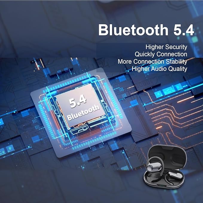 for Open Ear Headphones, True Wireless Earbuds, Bluetooth Headphones,16.2mm Speakers, Bluetooth 5.4 Headset with Mic for Meeting/Sports/Running/Cycling/Driving/Gaming/Gym/Travel (Black)